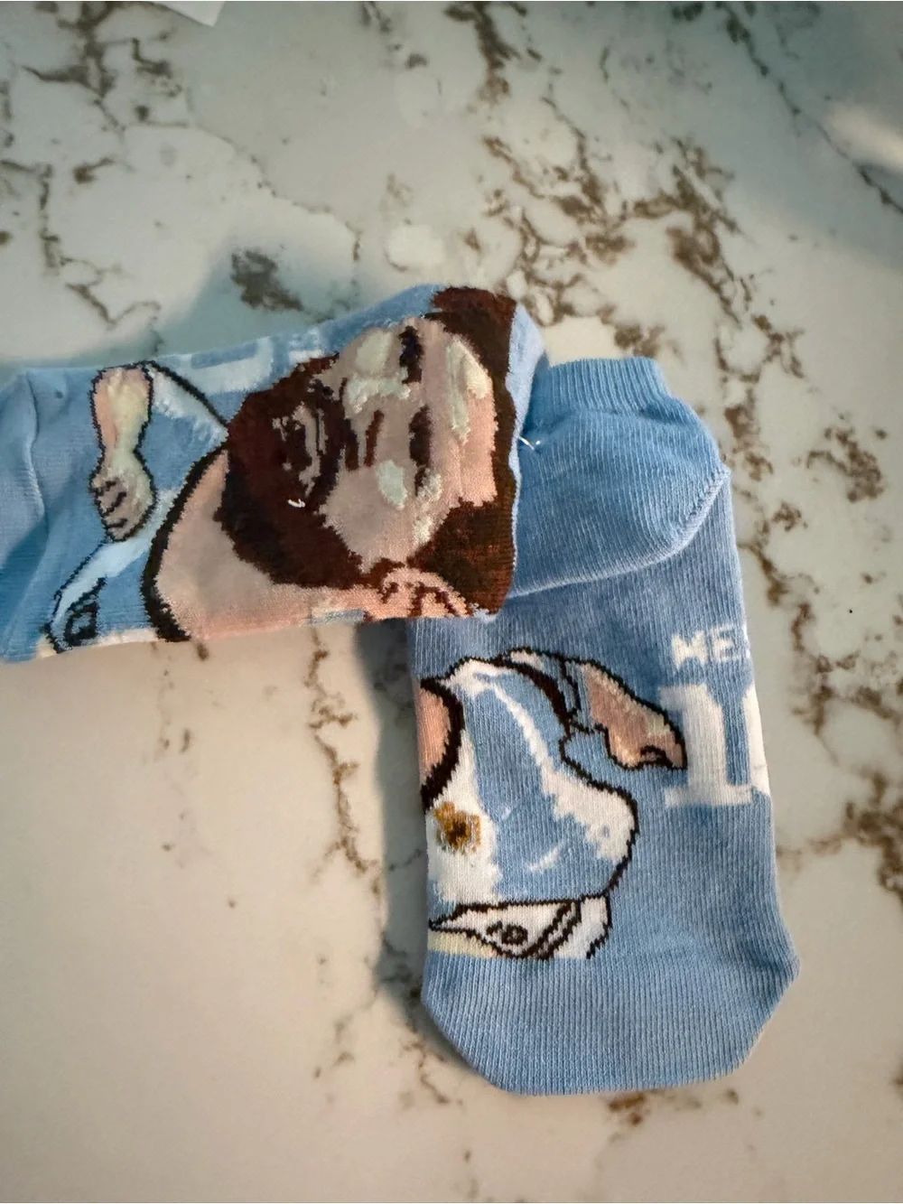 Men's Light Blue Athletic Ankle Socks with Bearded Player Motif